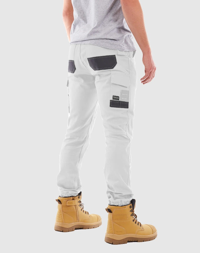 tradie cuffed cargo pants white