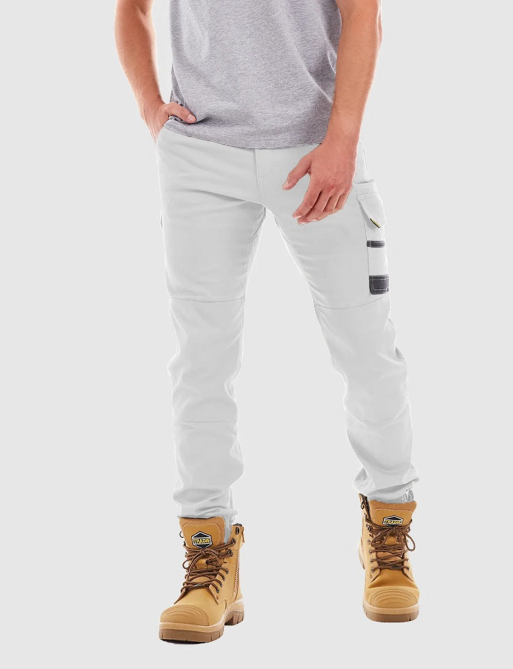 tradie cuffed cargo pants white