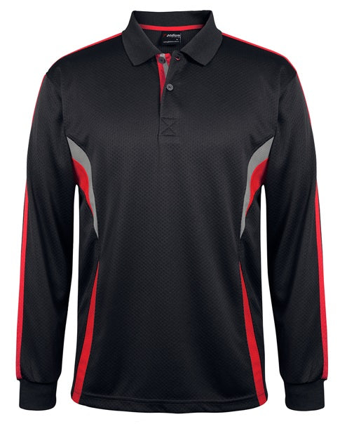 podium long sleeve polo black red