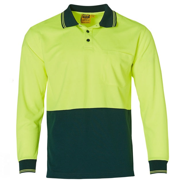 aiw long sleeve hi vis polo yellow bottle green