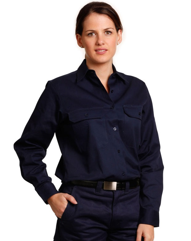 aiw womens long sleeve cotton drill work shirt