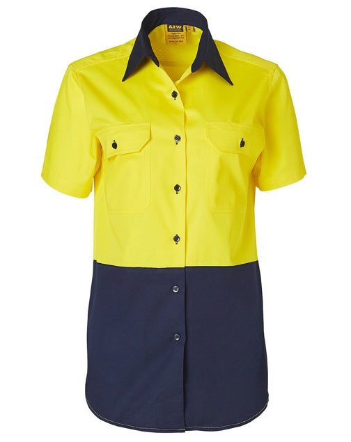 aiw womens short sleeve hi vis work shirt yellow