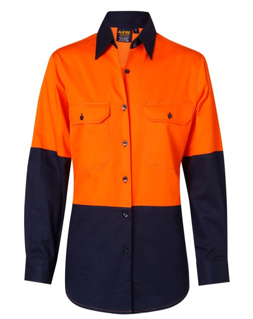 aiw women's long sleeve hi vis work shirt orange