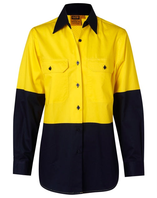aiw women's long sleeve hi vis work shirt yellow