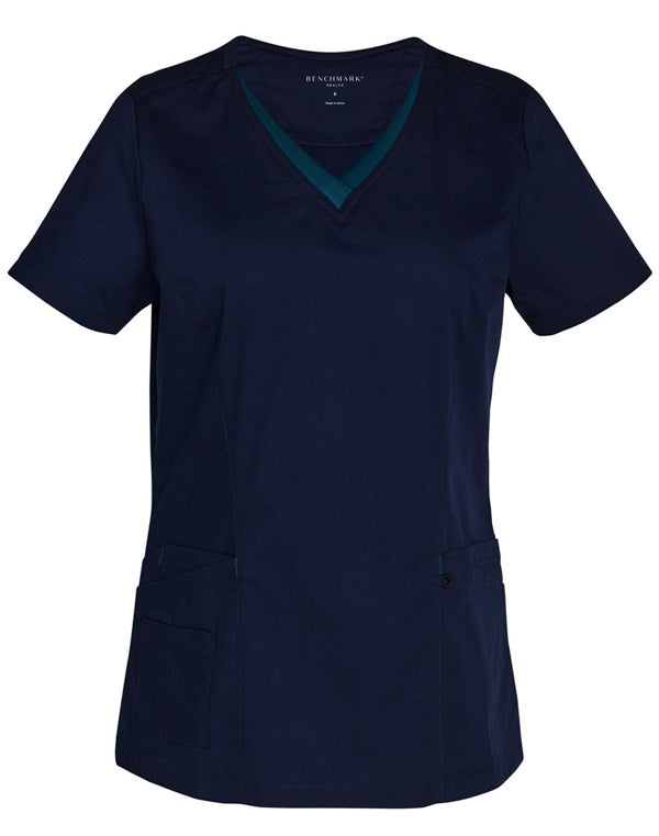 aiw ladies contrast scrubs top navy teal