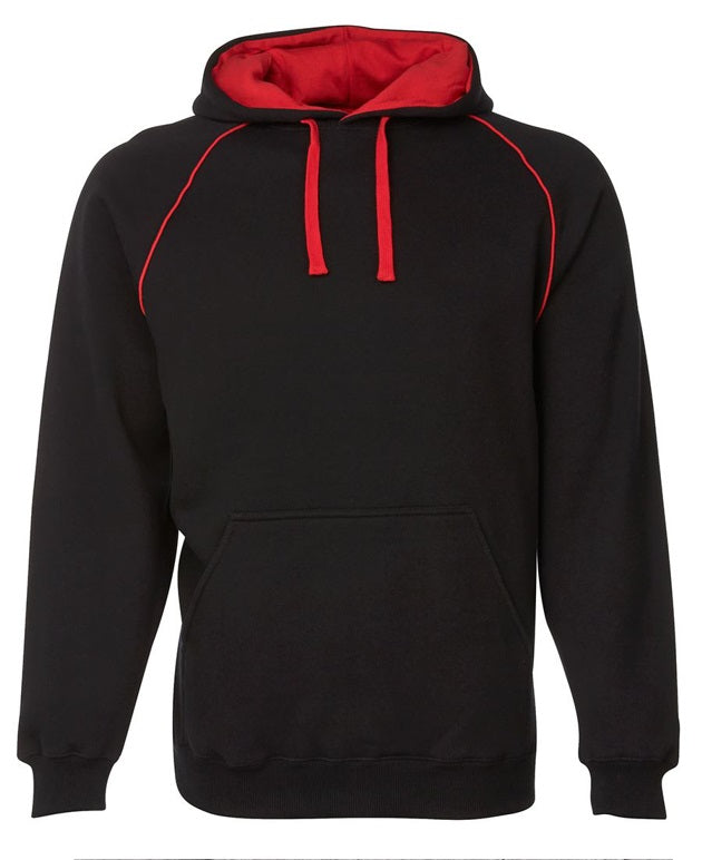 jb's contrast fleece hoodie black red