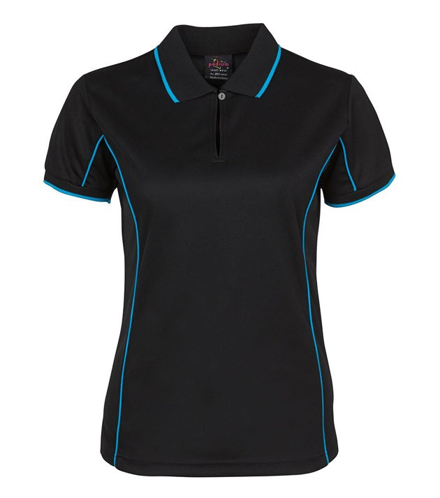 jb's ladies piping polo black aqua