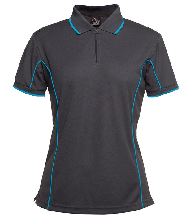 jb's ladies piping polo charcoal aqua