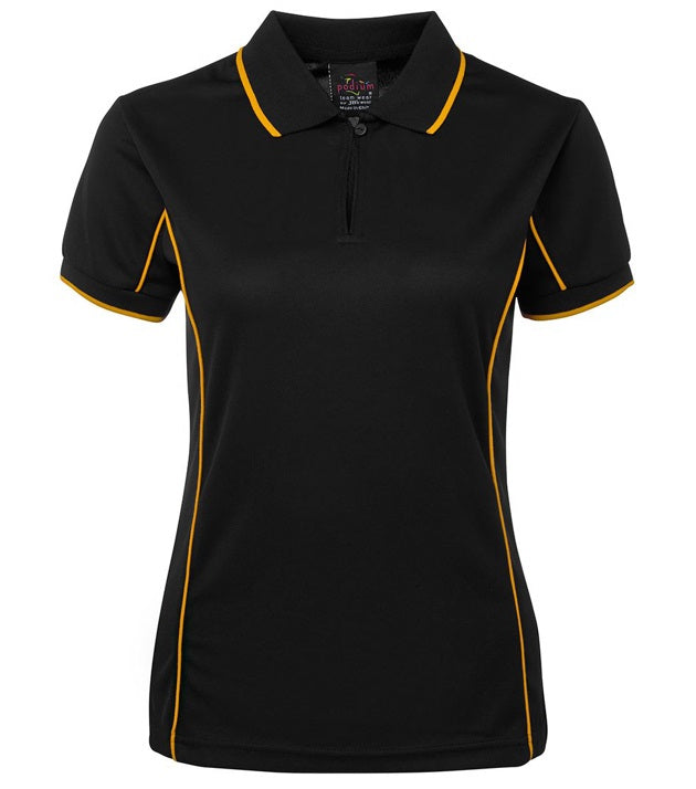 jb's ladies piping polo black gold
