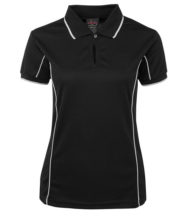 jb's ladies piping polo black white