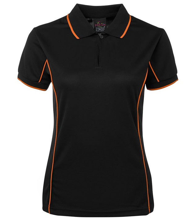 jb's ladies piping polo black orange