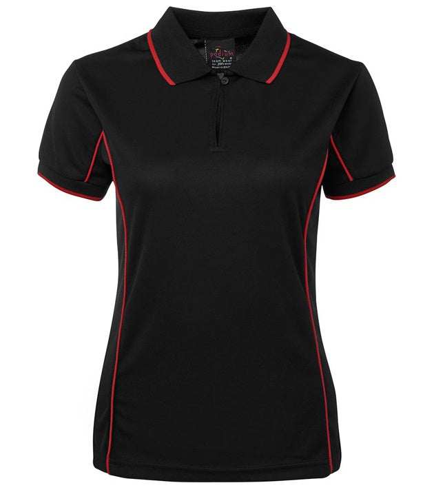 jb's ladies piping polo black red