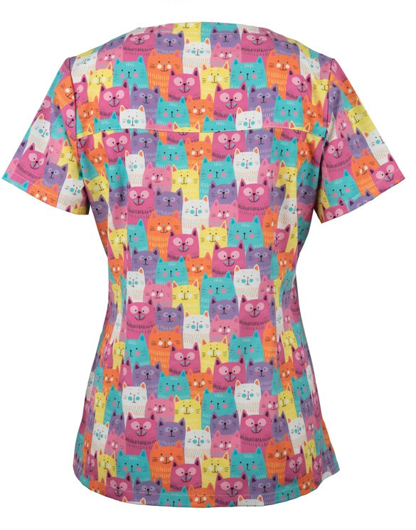 JB's Ladies Printed Scrubs Top - Cats