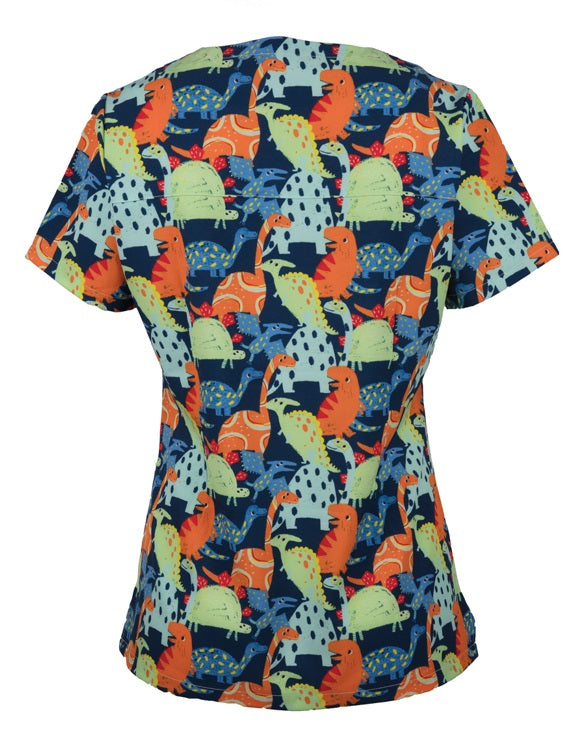 JB's Ladies Printed Scrubs Top - Dino