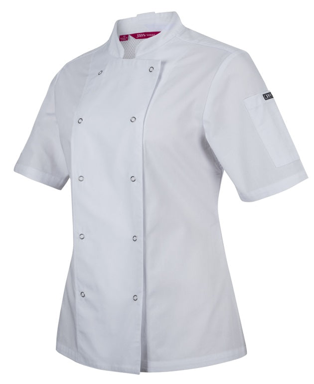 JB's Ladies S/S Snap Button Chef Jacket - White