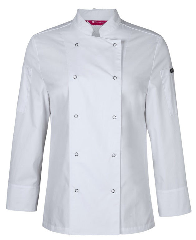 JB's Ladies L/S Snap Button Chef Jacket - White