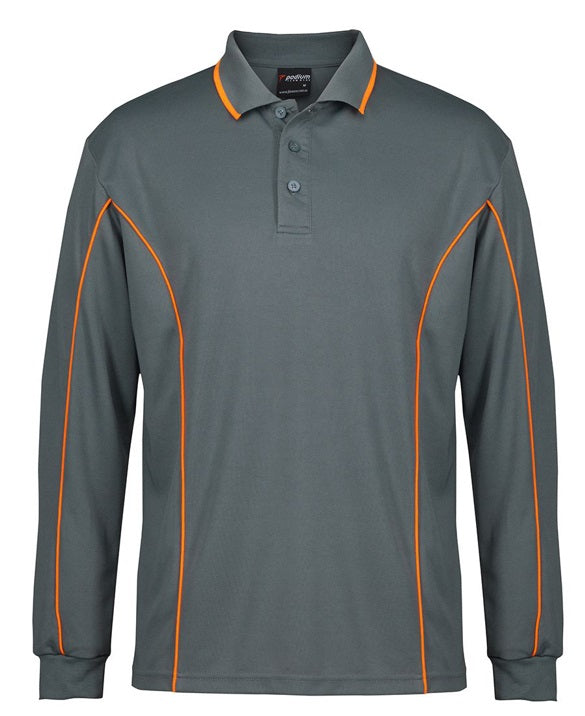 JB's L/S Piping Polo - Grey Orange