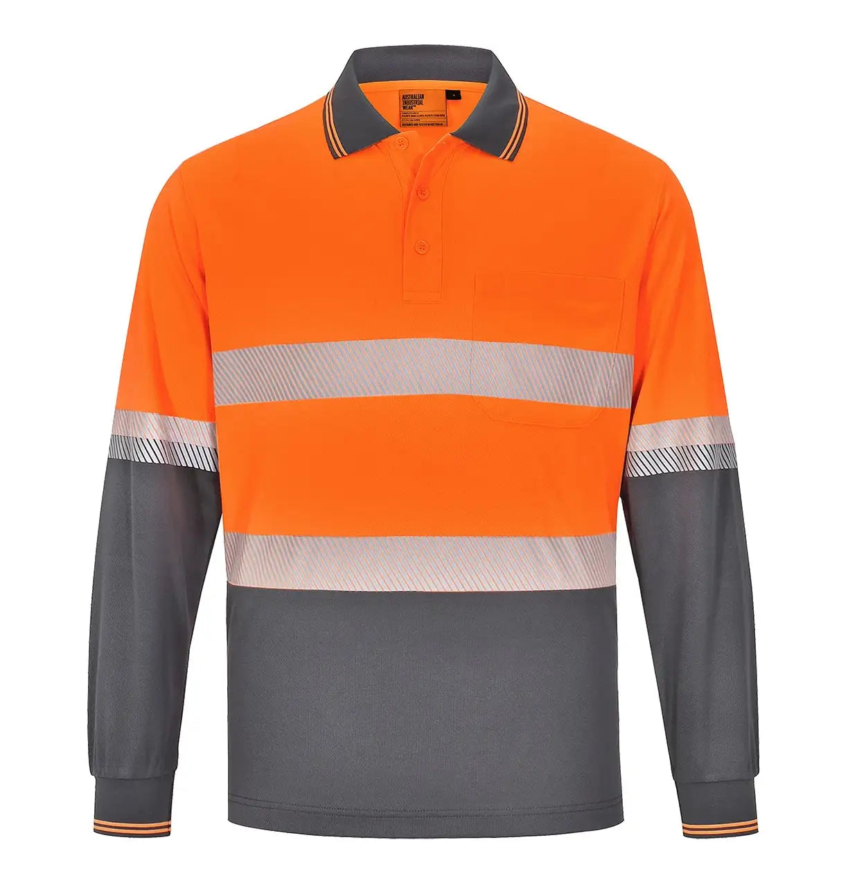 Orange Charcoal Hivis Long Sleeve Polo