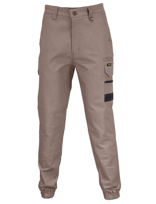 dnc slimflex cuffed tradie pants khaki