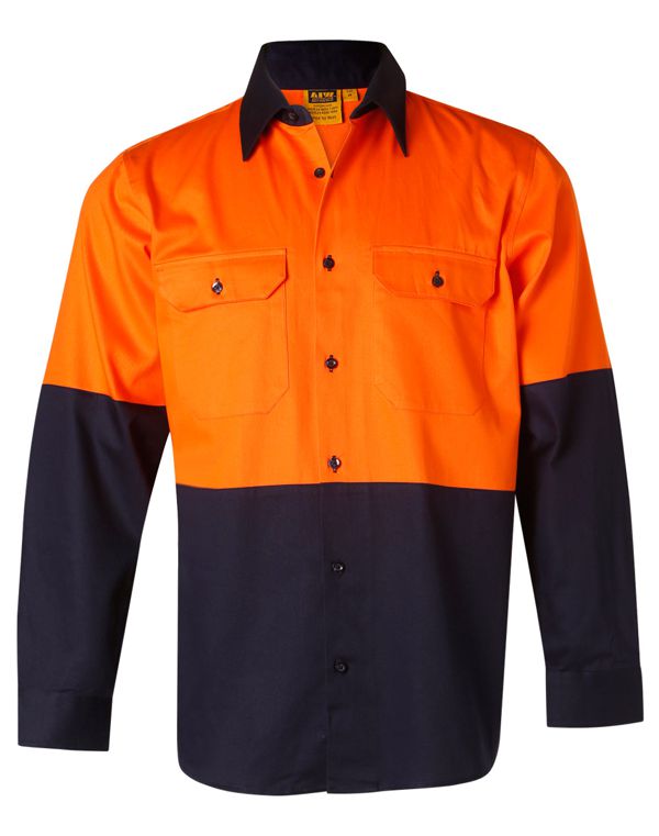 hi vis long sleeve cotton drill work shirt orange