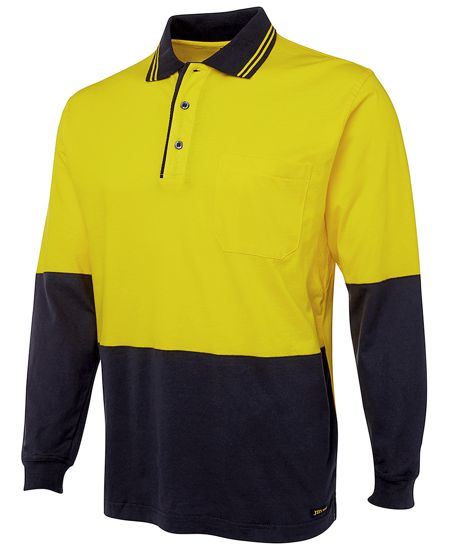 jbs hi vis long sleeve cotton polo yellow