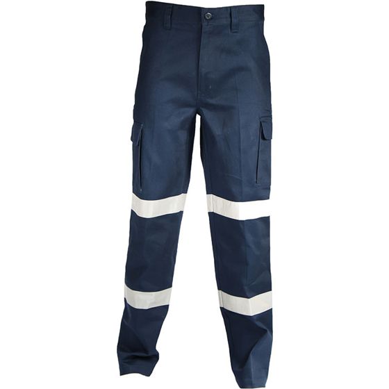 dnc cotton drill cargo work pants with reflective tape navy