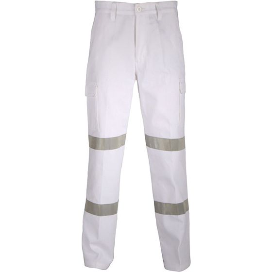 dnc cotton drill cargo pants with reflective tape white