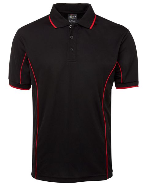 short sleeve piping polo black red