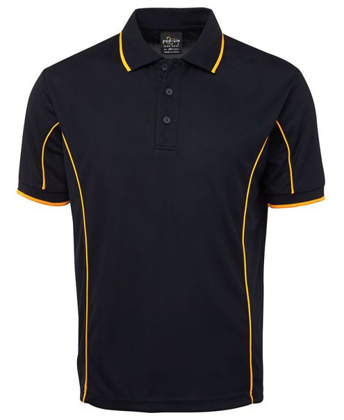 short sleeve piping polo navy yellow