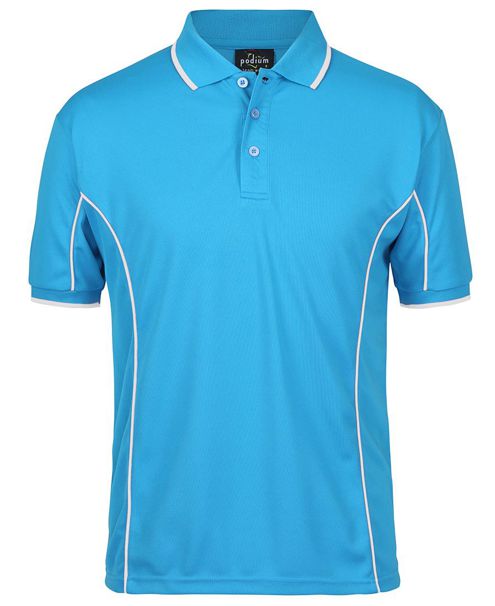 short sleeve piping polo aqua white