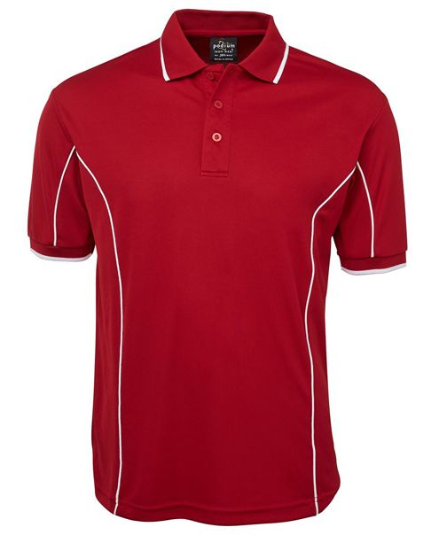 short sleeve piping polo red white