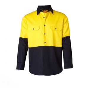 hi vis long sleeve cotton drill work shirt yellow