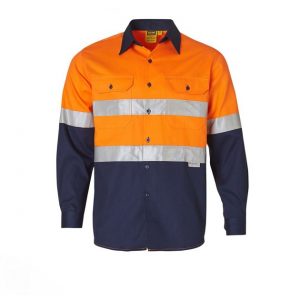 hi vis long sleeve day and night cotton drill work shirt orange